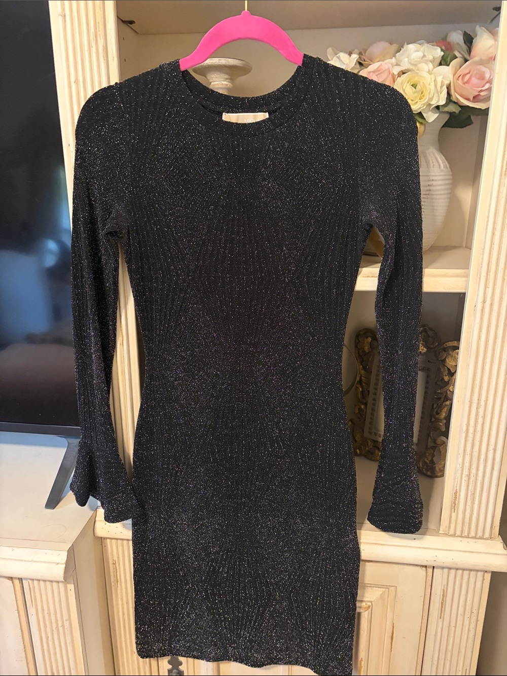 Michael Kors Black Sparkle Long-Sleeve Bodycon Dress XXS fits like an XS
